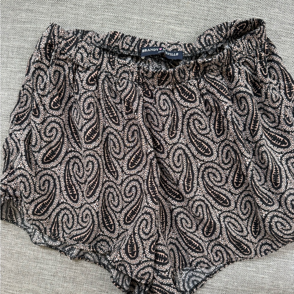 Brandy Melville Black and Cream Paisley Shorts